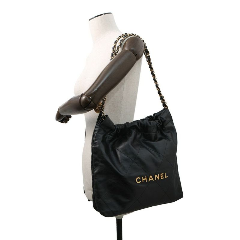 シャネル ハンドバッグ CHANEL 22 マトラッセ スモール シャイニーカーフ AS3260 ポーチ付き 黒