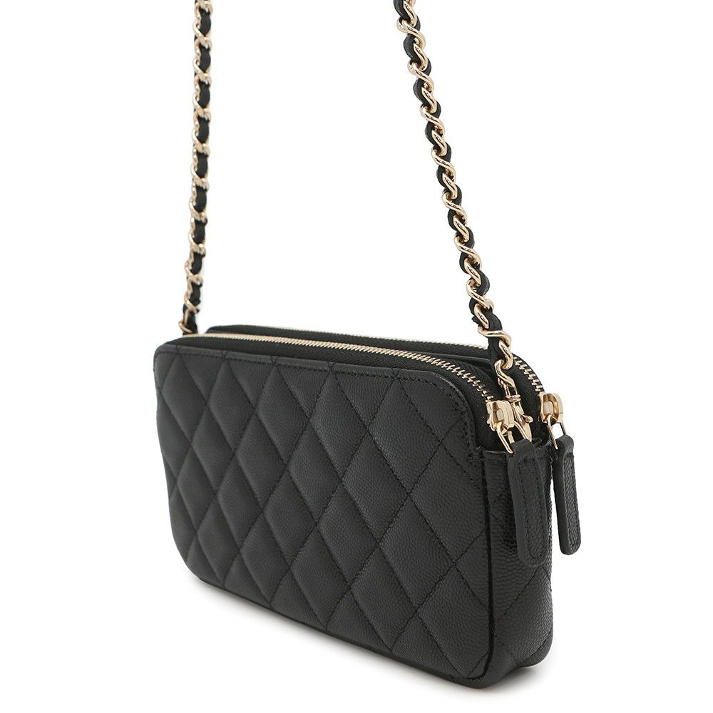 シャネル チェーンウォレット ココマーク マトラッセ キャビアスキン ラインストーン AP4627 CHANEL ポシェット 財布 黒