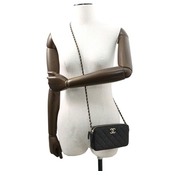 シャネル チェーンウォレット ココマーク マトラッセ キャビアスキン ラインストーン AP4627 CHANEL ポシェット 財布 黒