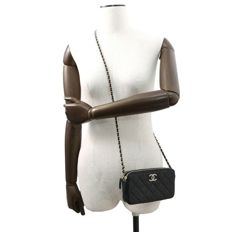 シャネル チェーンウォレット ココマーク マトラッセ キャビアスキン ラインストーン AP4627 CHANEL ポシェット 財布 黒