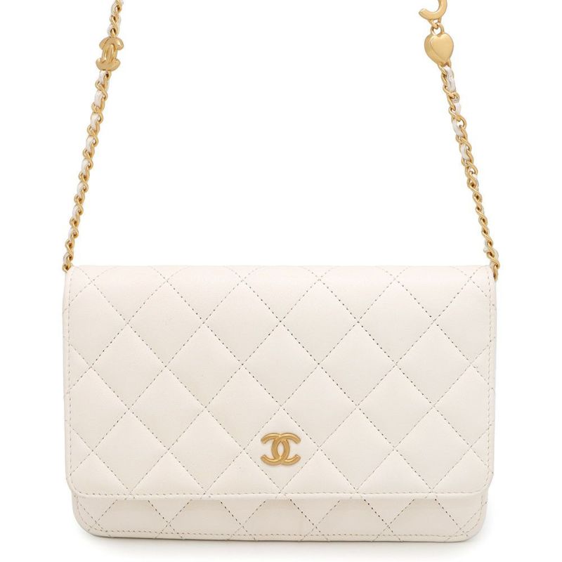 シャネル チェーンウォレット マトラッセ ココマーク ラムスキン AP3035 CHANEL 財布 白