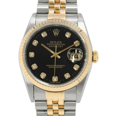 ロレックス デイトジャスト T番 SS/K18YG 16233G ROLEX 腕時計 黒文字盤 10Pダイヤ 安心保証