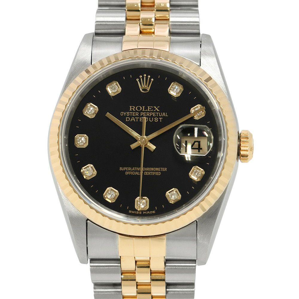 ロレックス デイトジャスト T番 SS/K18YG 16233G ROLEX 腕時計 黒文字盤 10Pダイヤ
