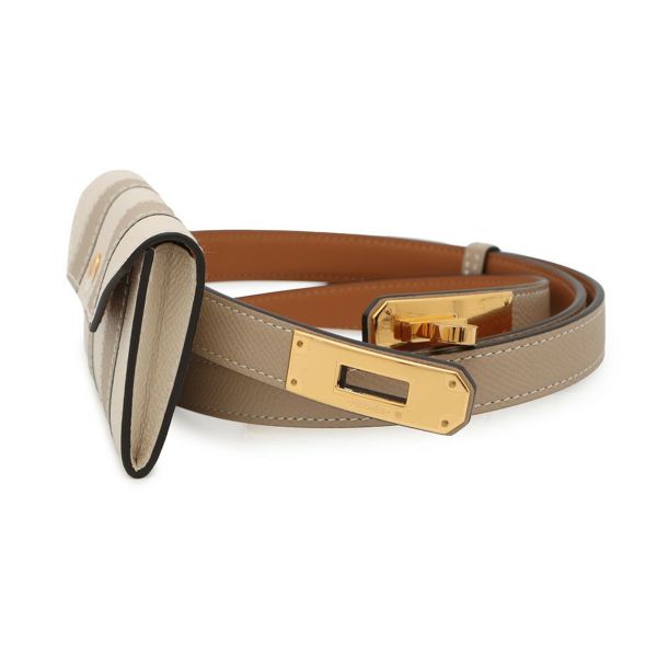 エルメス べルト ケリー・ポケット18 トレンチ/ゴールド/クレ/ゴールド金具 エプソン K刻印 ポーチ付き