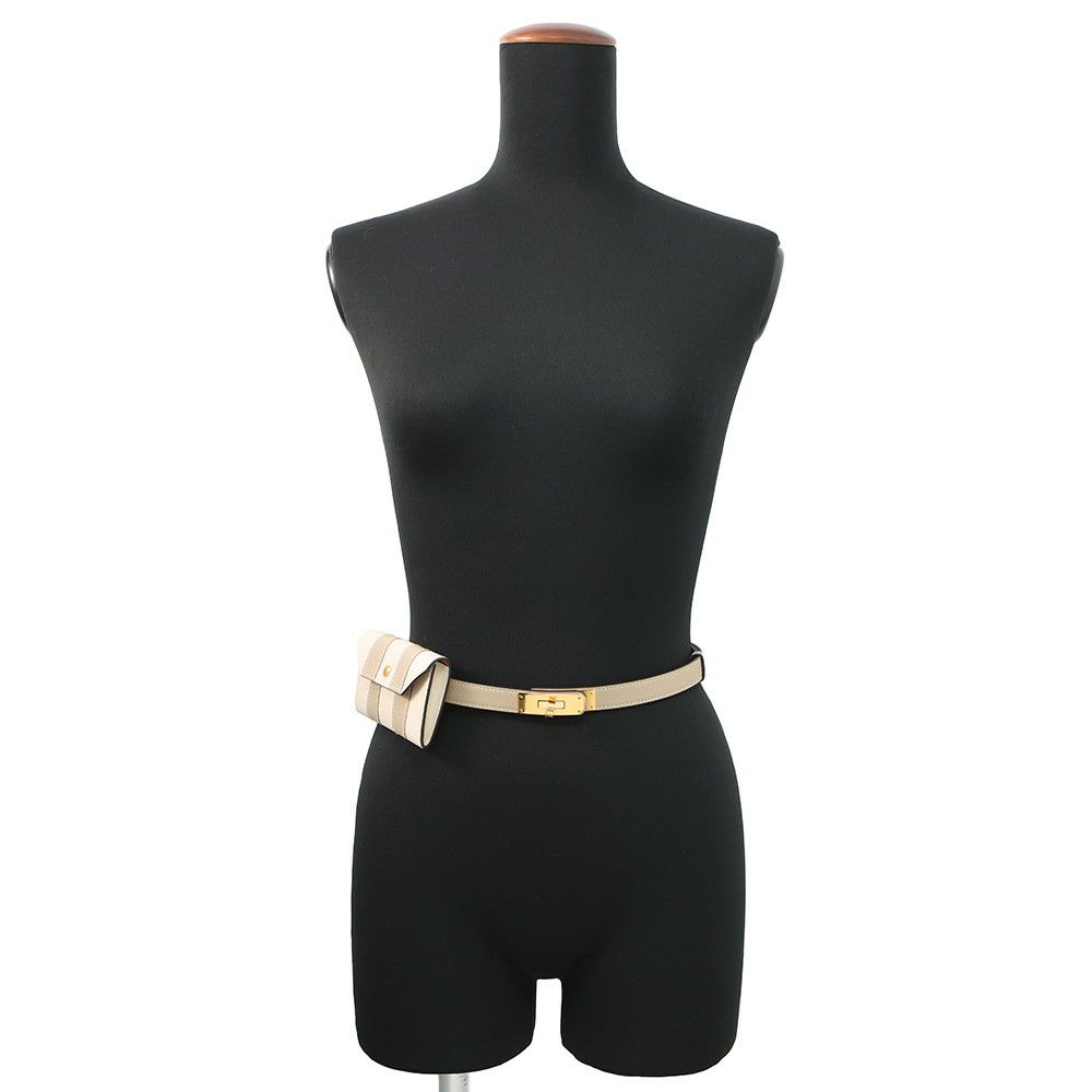 エルメス べルト ケリー・ポケット18 トレンチ/ゴールド/クレ/ゴールド金具 エプソン K刻印 ポーチ付き