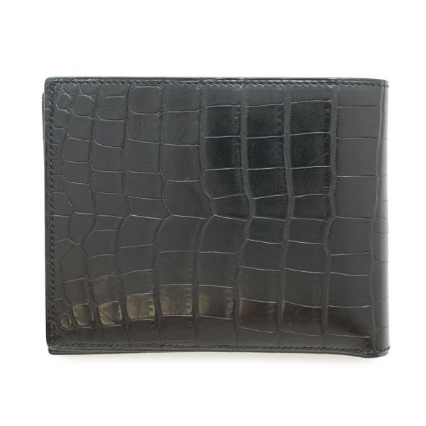 エルメス 二つ折り財布 MC2 ガリレイ ブラック アリゲーターマット X刻印 HERMES 財布 メンズ 黒