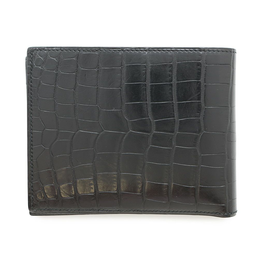 エルメス 二つ折り財布 MC2 ガリレイ ブラック アリゲーターマット X刻印 HERMES 財布 メンズ 黒