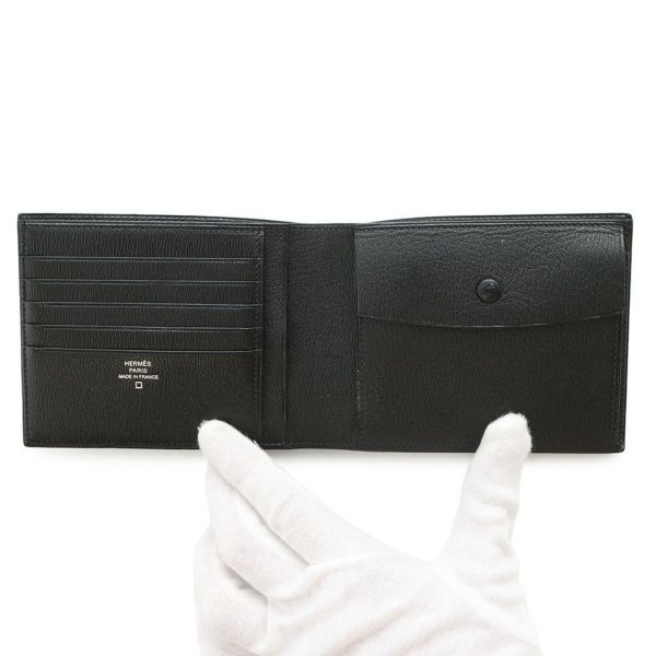 エルメス 二つ折り財布 MC2 ガリレイ ブラック アリゲーターマット X刻印 HERMES 財布 メンズ 黒