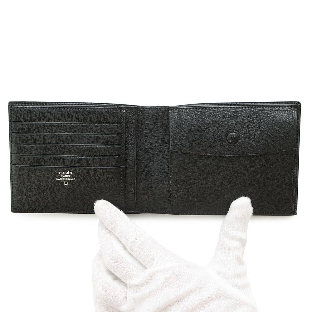 エルメス 二つ折り財布 MC2 ガリレイ ブラック アリゲーターマット X刻印 HERMES 財布 メンズ 黒