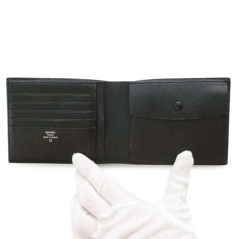 エルメス 二つ折り財布 MC2 ガリレイ ブラック アリゲーターマット X刻印 HERMES 財布 メンズ 黒