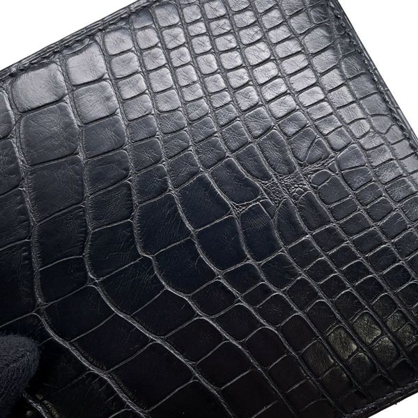 エルメス 二つ折り財布 MC2 ガリレイ ブラック アリゲーターマット X刻印 HERMES 財布 メンズ 黒