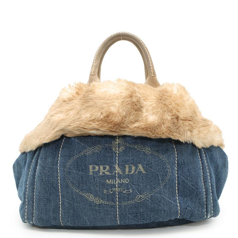 プラダ トートバッグ カナパ デニム フェイクファー BN2182 PRADA