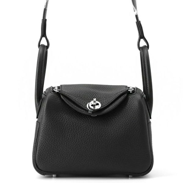 エルメス ハンドバッグ リンディ ミニ ブラック/シルバー金具 トリヨンクレマンス K刻印 2wayショルダー 黒