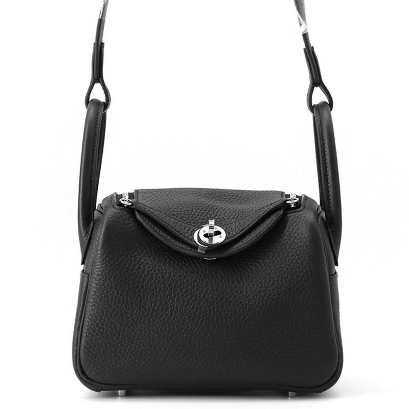 エルメス ハンドバッグ リンディ ミニ ブラック/シルバー金具 トリヨンクレマンス K刻印 2wayショルダー 黒