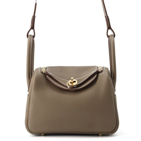 エルメス ハンドバッグ リンディ ミニ エトゥープ/ゴールド金具 トリヨンクレマンス K刻印 HERMES バッグ 2wayショルダーバッグ
