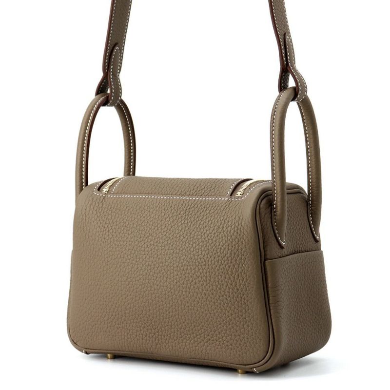 エルメス ハンドバッグ リンディ ミニ エトゥープ/ゴールド金具 トリヨンクレマンス K刻印 HERMES バッグ 2wayショルダーバッグ