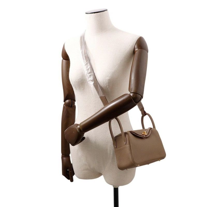 エルメス ハンドバッグ リンディ ミニ エトゥープ/ゴールド金具 トリヨンクレマンス K刻印 HERMES バッグ 2wayショルダーバッグ