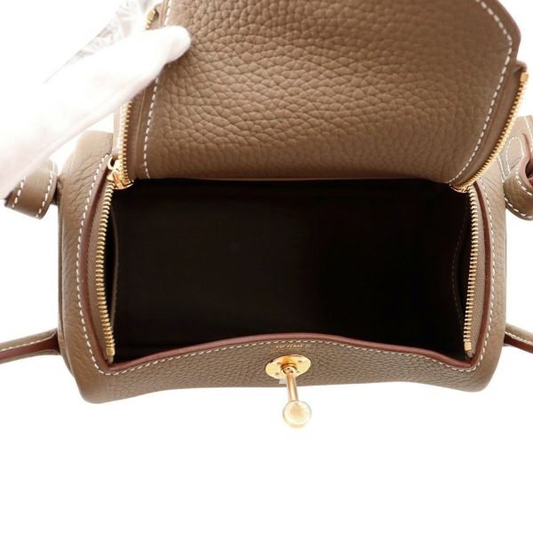 エルメス ハンドバッグ リンディ ミニ エトゥープ/ゴールド金具 トリヨンクレマンス K刻印 HERMES バッグ 2wayショルダーバッグ