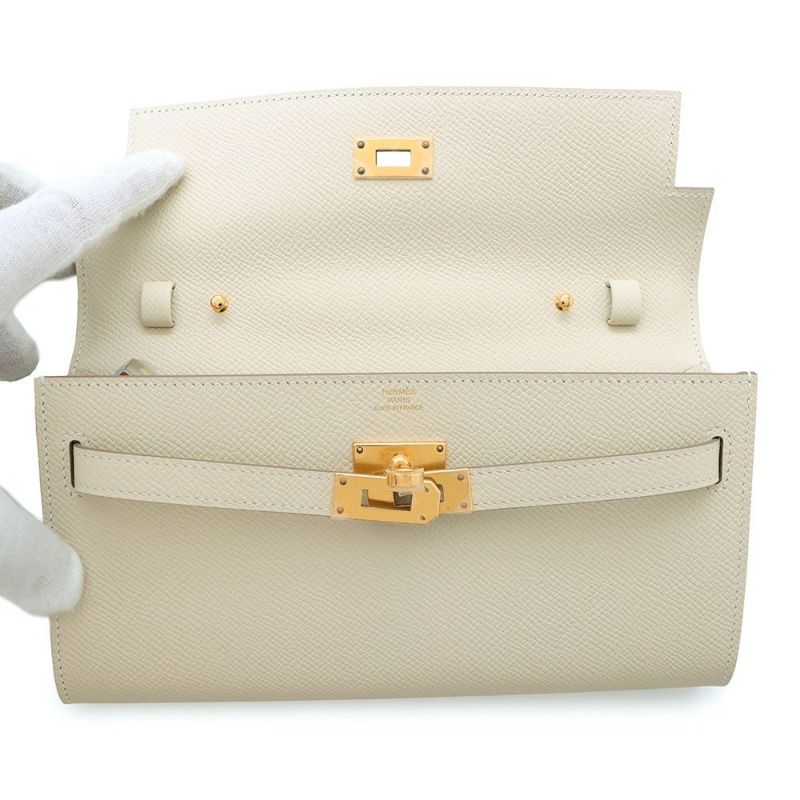 エルメス ケリーウォレット ロング トゥーゴー クレ/ゴールド金具 エプソン K刻印 財布