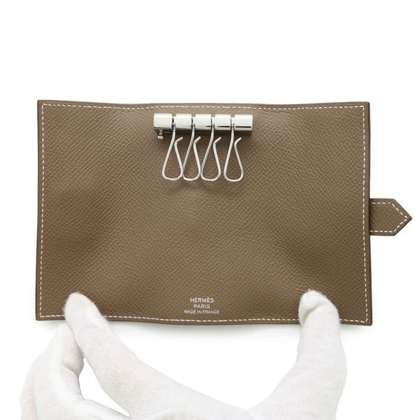 エルメス 4連キーケース ベアン エトゥープ/シルバー金具 エプソン W刻印 HERMES