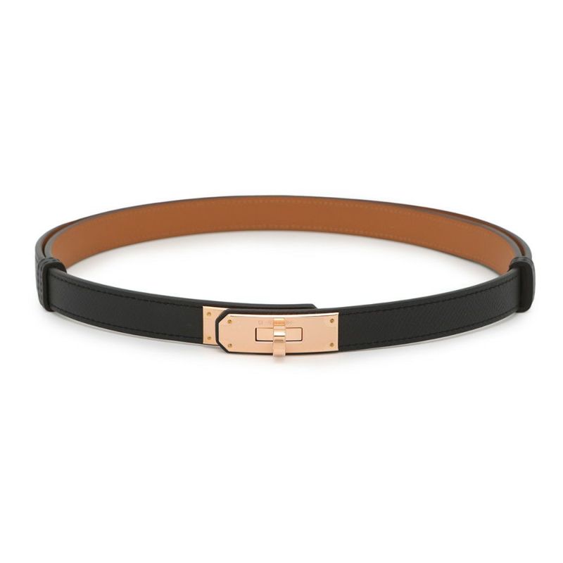 エルメス ケリーベルト 18 ブラック/ゴールド/ピンクゴールド金具 エプソン K刻印 HERMES べルト