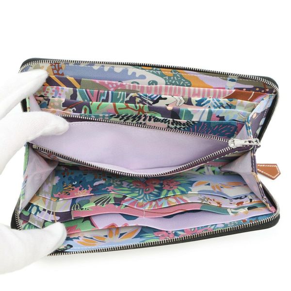 エルメス 長財布 アザップロング シルクイン ブラック/シルバー金具 エプソン K刻印 財布 黒