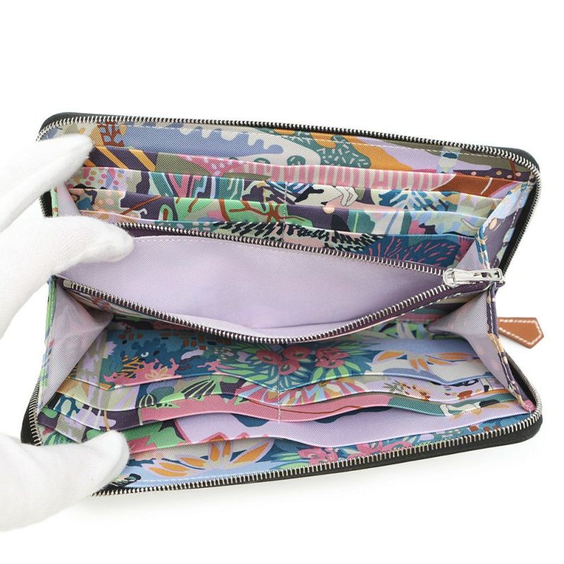 エルメス 長財布 アザップロング シルクイン ブラック/シルバー金具 エプソン K刻印 財布 黒