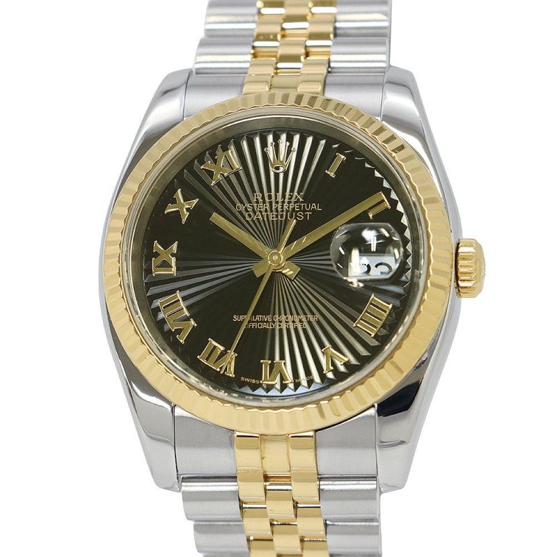 ロレックス デイトジャスト F番 SS/K18YG 116233 ROLEX 腕時計 ブラックサンビーム文字盤