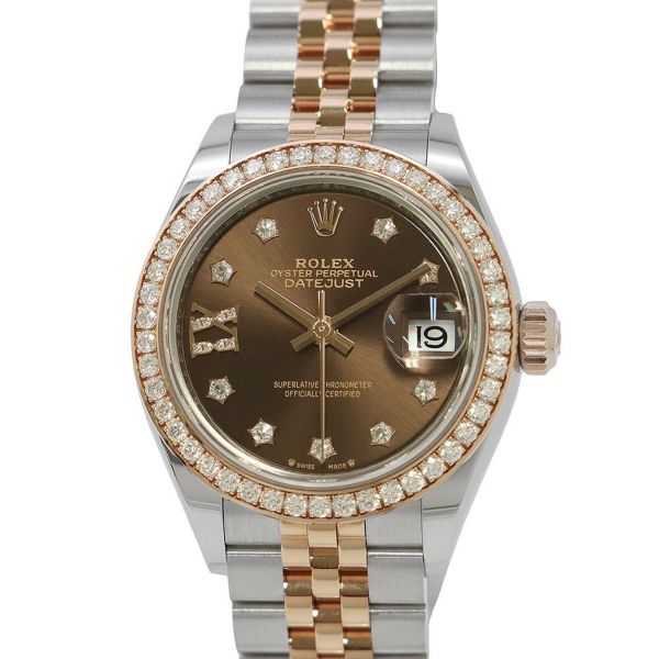 ロレックス レディ デイトジャスト SS/K18PG ダイヤベゼル 279381RBR チョコレート文字盤 9Pスターダイヤ IXダイヤ