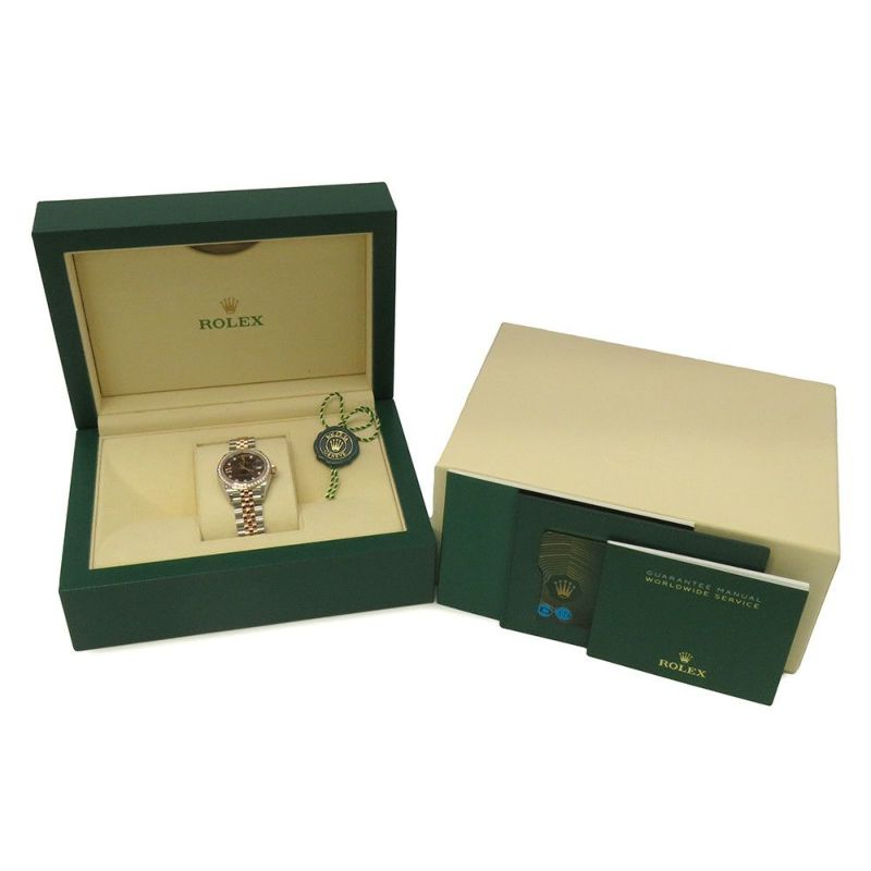 ロレックス レディ デイトジャスト SS/K18PG ダイヤベゼル 279381RBR チョコレート文字盤 9Pスターダイヤ IXダイヤ