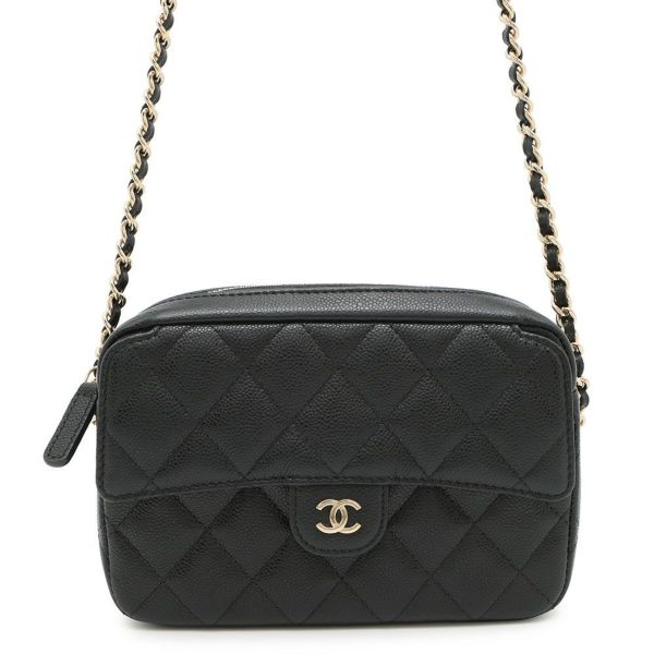 シャネル チェーンショルダーバッグ マトラッセ ココマーク クラシック チェーンクラッチ キャビアスキン AP4425 黒