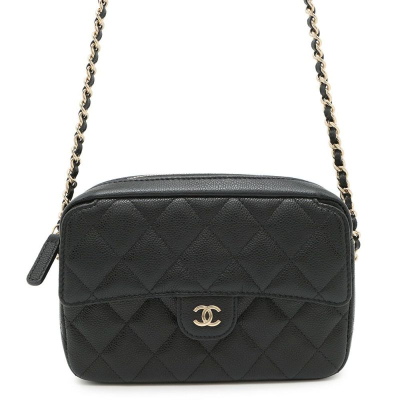 シャネル チェーンショルダーバッグ マトラッセ ココマーク クラシック チェーンクラッチ キャビアスキン AP4425 黒