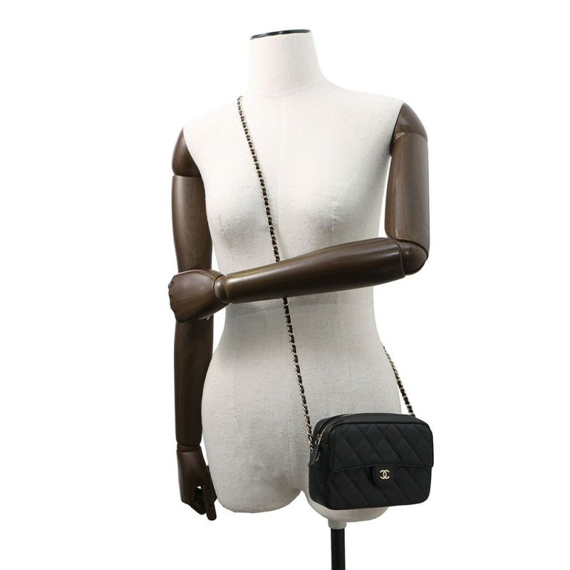 シャネル チェーンショルダーバッグ マトラッセ ココマーク クラシック チェーンクラッチ キャビアスキン AP4425 黒