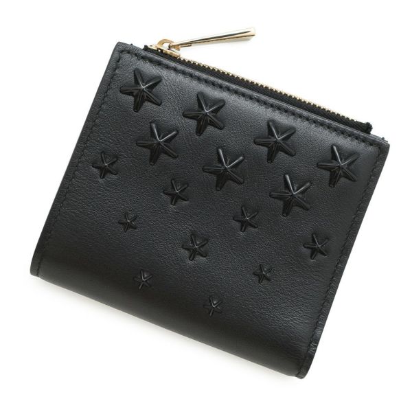 JIMMY CHOO ミニ財布 黒 レザー 星型スタッズ ジミーチュウ 二つ折り財布 ハニ HANNI スタースタッズ レザー
