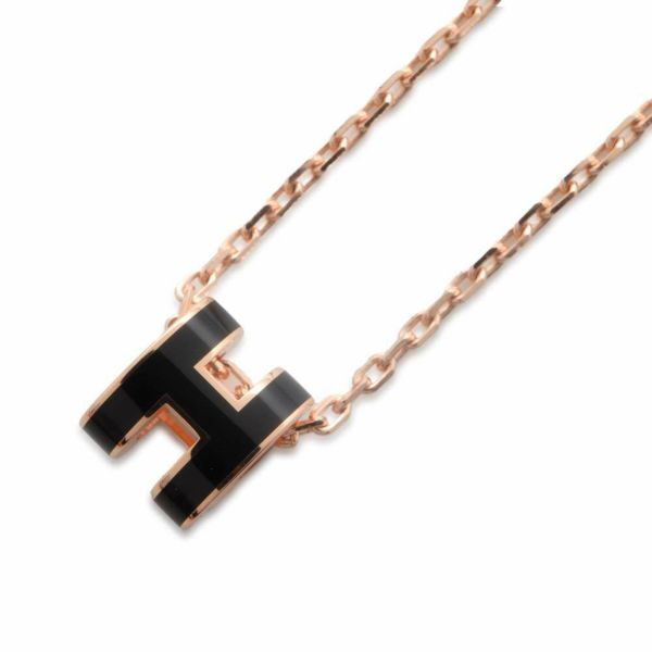 エルメス ネックレス ミニ・ポップアッシュ ブラック/ピンクゴールド金具 HERMES Pop H アクセサリー ポップH 黒