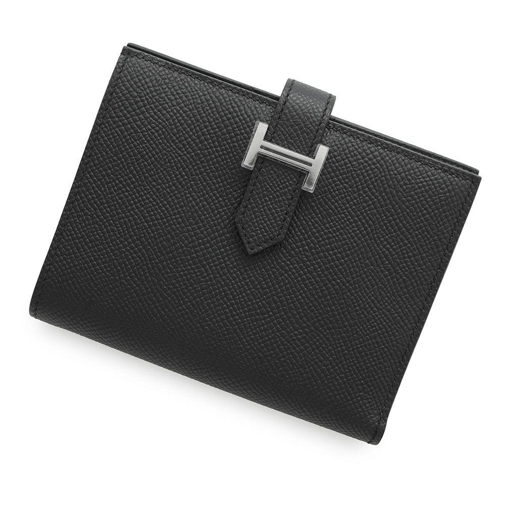 エルメス 二つ折り財布 ベアンコンパクト ブラック/シルバー金具 ヴォーマダム K刻印 黒