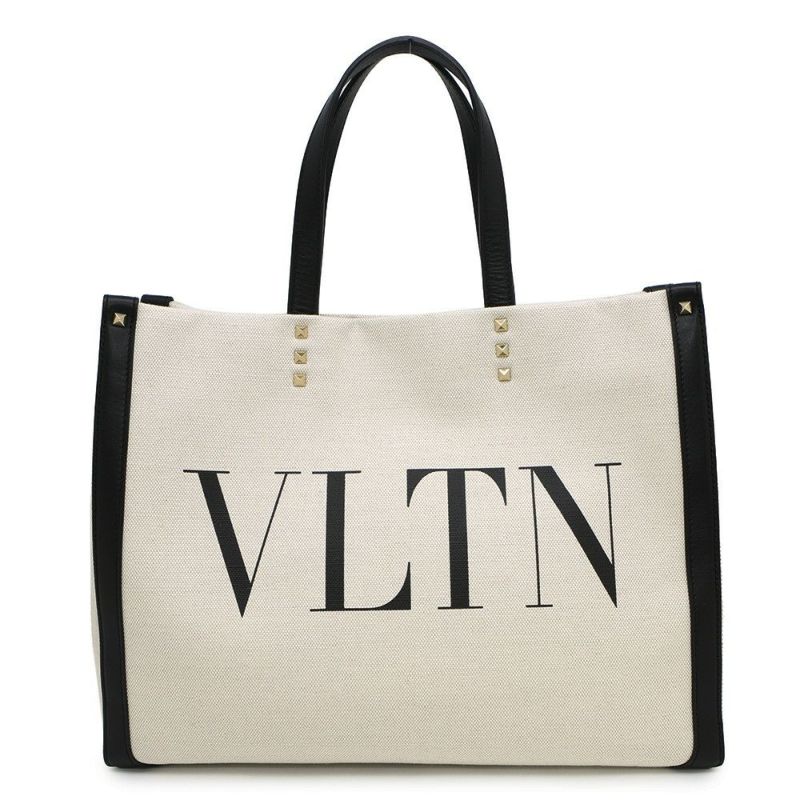 ヴァレンティノ・ガラヴァーニ トートバッグ VLTNロゴ ロックスタッズ キャンバス/レザー TW2B0D21FWB VALENTINO