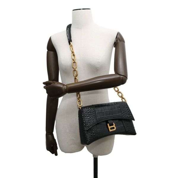 バレンシアガ チェーンショルダーバッグ ダウンタウン DOWNTOWN XS クロコ型押しレザー 689121 BALENCIAGA 黒