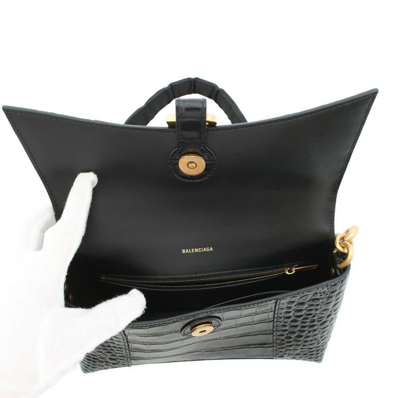 バレンシアガ チェーンショルダーバッグ ダウンタウン DOWNTOWN XS クロコ型押しレザー 689121 BALENCIAGA 黒