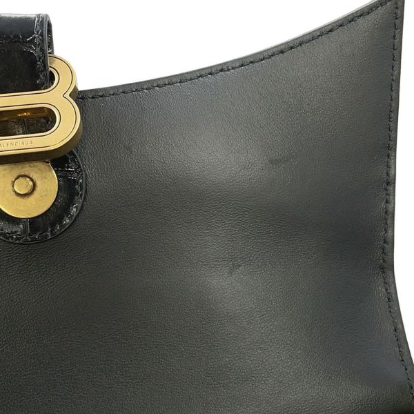 バレンシアガ チェーンショルダーバッグ ダウンタウン DOWNTOWN XS クロコ型押しレザー 689121 BALENCIAGA 黒