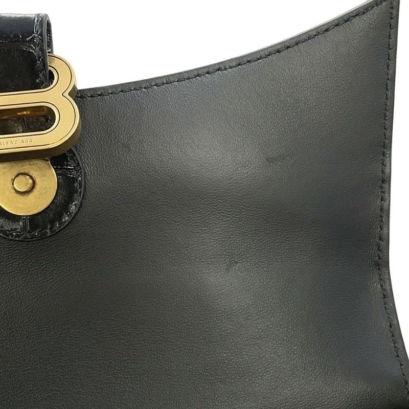 バレンシアガ チェーンショルダーバッグ ダウンタウン DOWNTOWN XS クロコ型押しレザー 689121 BALENCIAGA 黒