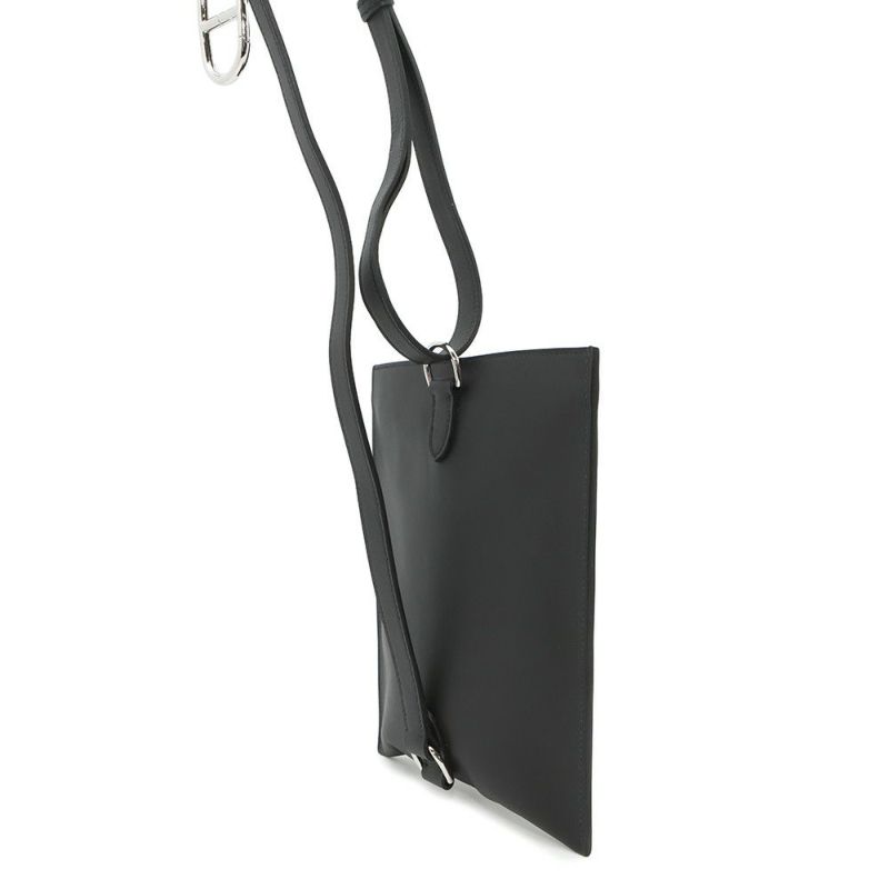 エルメス ボディバッグ ポルトフォイユ・ポッシャンプリュス ブラック/シルバー金具 スイフト B刻印 黒