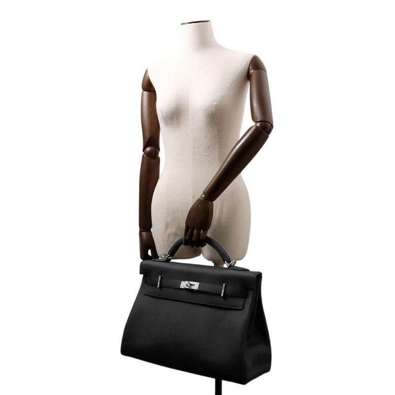 エルメス ハンドバッグ ケリー マキシ 内縫い 42 ブラック/シルバー金具 トゴ K刻印 2wayショルダー 黒