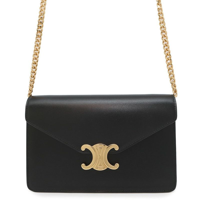 セリーヌ チェーンウォレット マーゴ シャイニーカーフレザー 10L033 CELINE 長財布 黒