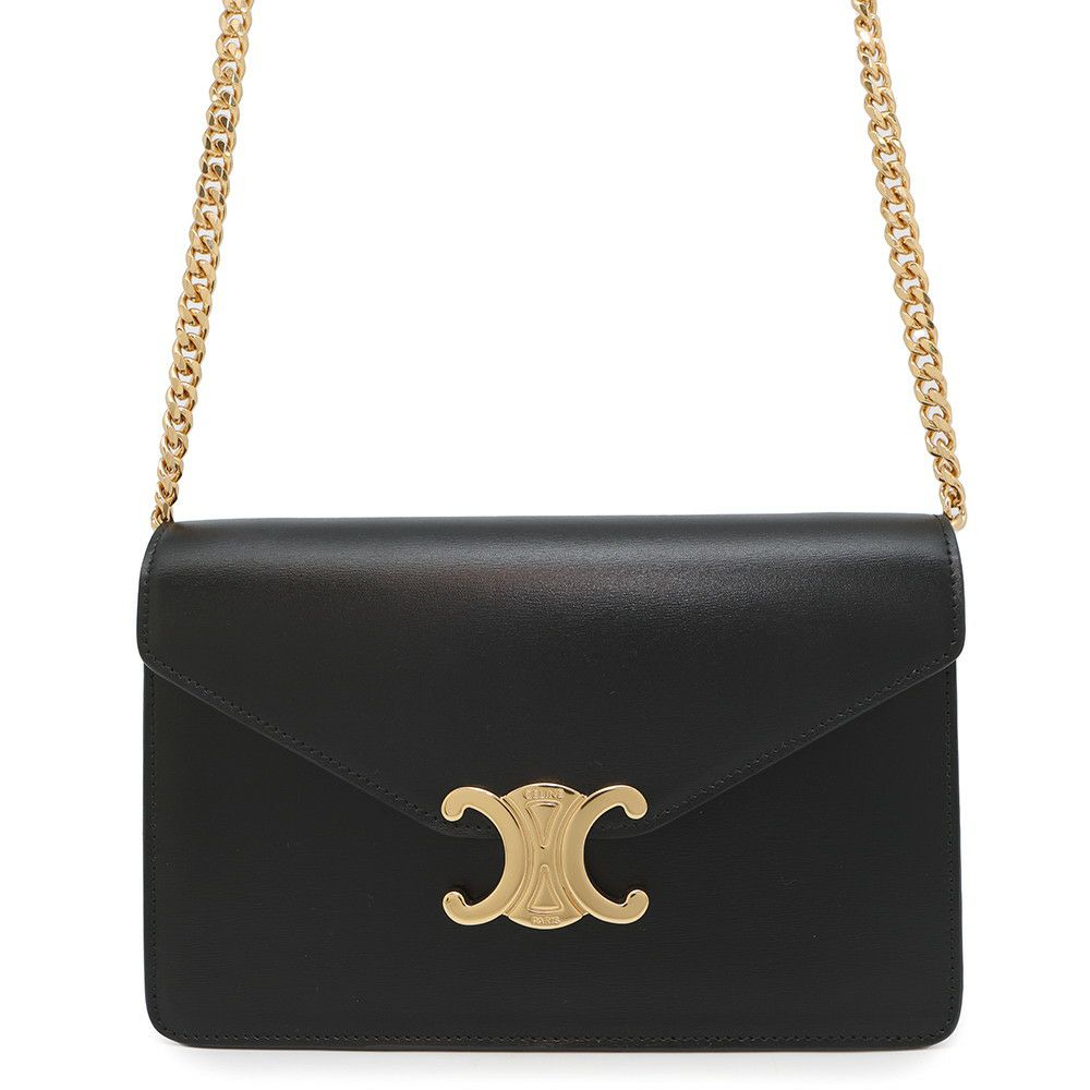 セリーヌ チェーンウォレット マーゴ シャイニーカーフレザー 10L033 CELINE 長財布 黒