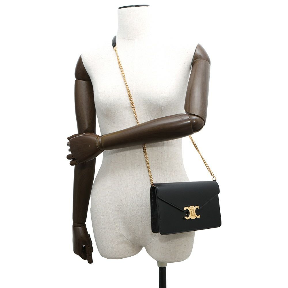 セリーヌ チェーンウォレット マーゴ シャイニーカーフレザー 10L033 CELINE 長財布 黒