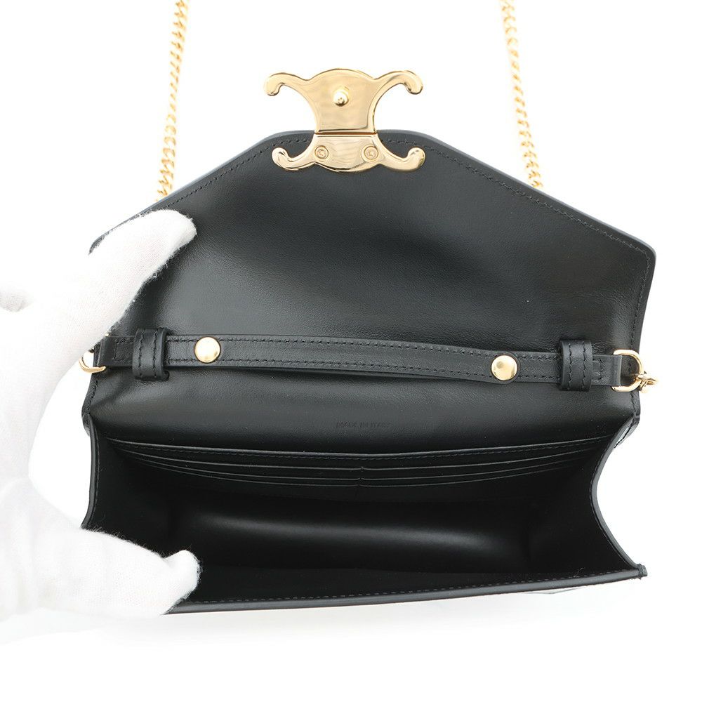 セリーヌ チェーンウォレット マーゴ シャイニーカーフレザー 10L033 CELINE 長財布 黒