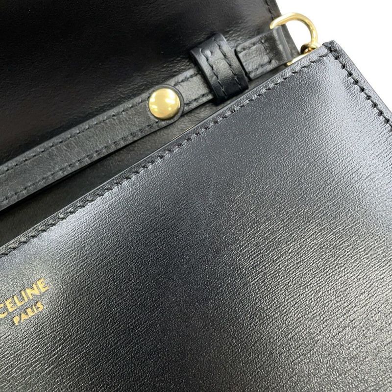 セリーヌ チェーンウォレット マーゴ シャイニーカーフレザー 10L033 CELINE 長財布 黒