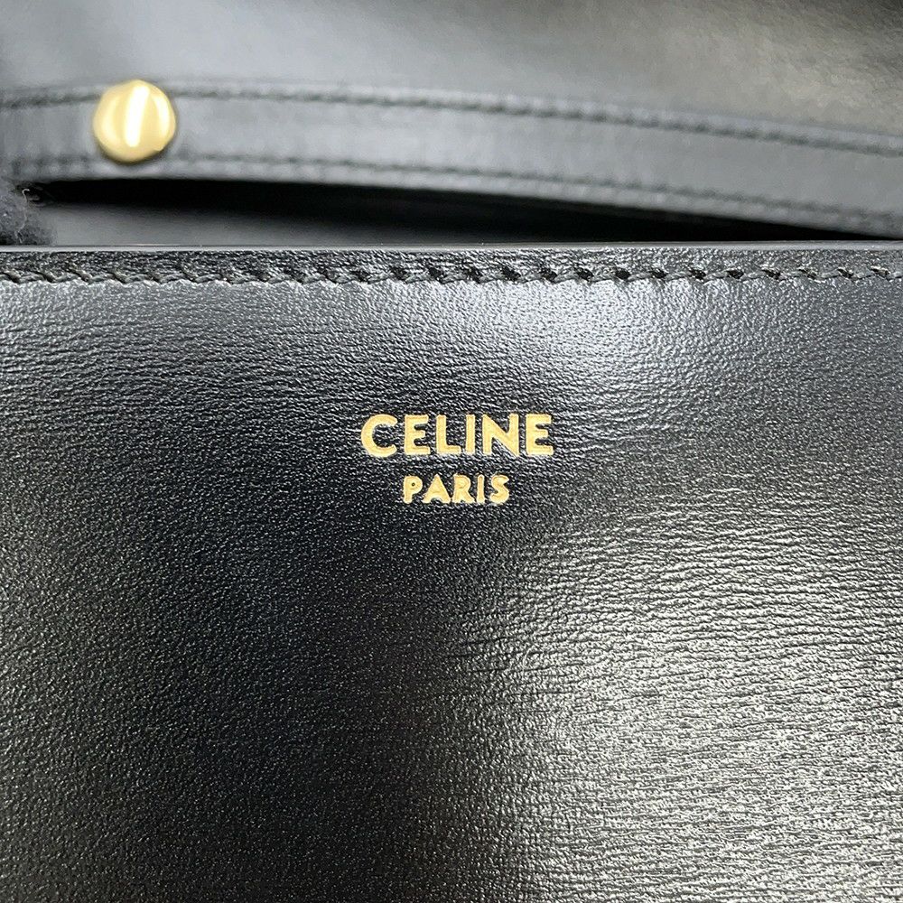 セリーヌ チェーンウォレット マーゴ シャイニーカーフレザー 10L033 CELINE 長財布 黒