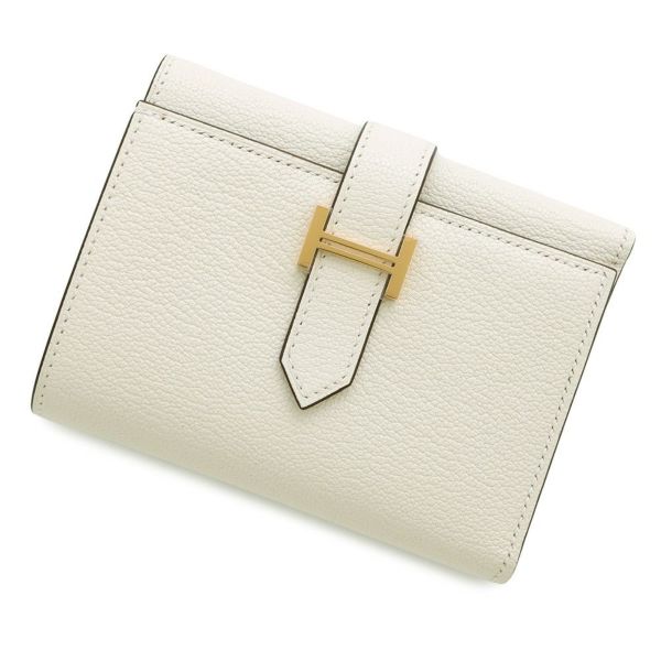 エルメス 三つ折り財布 ベアンコンビネ ナタ/ゴールド金具 シェブルミゾル U刻印 財布 シェーブル